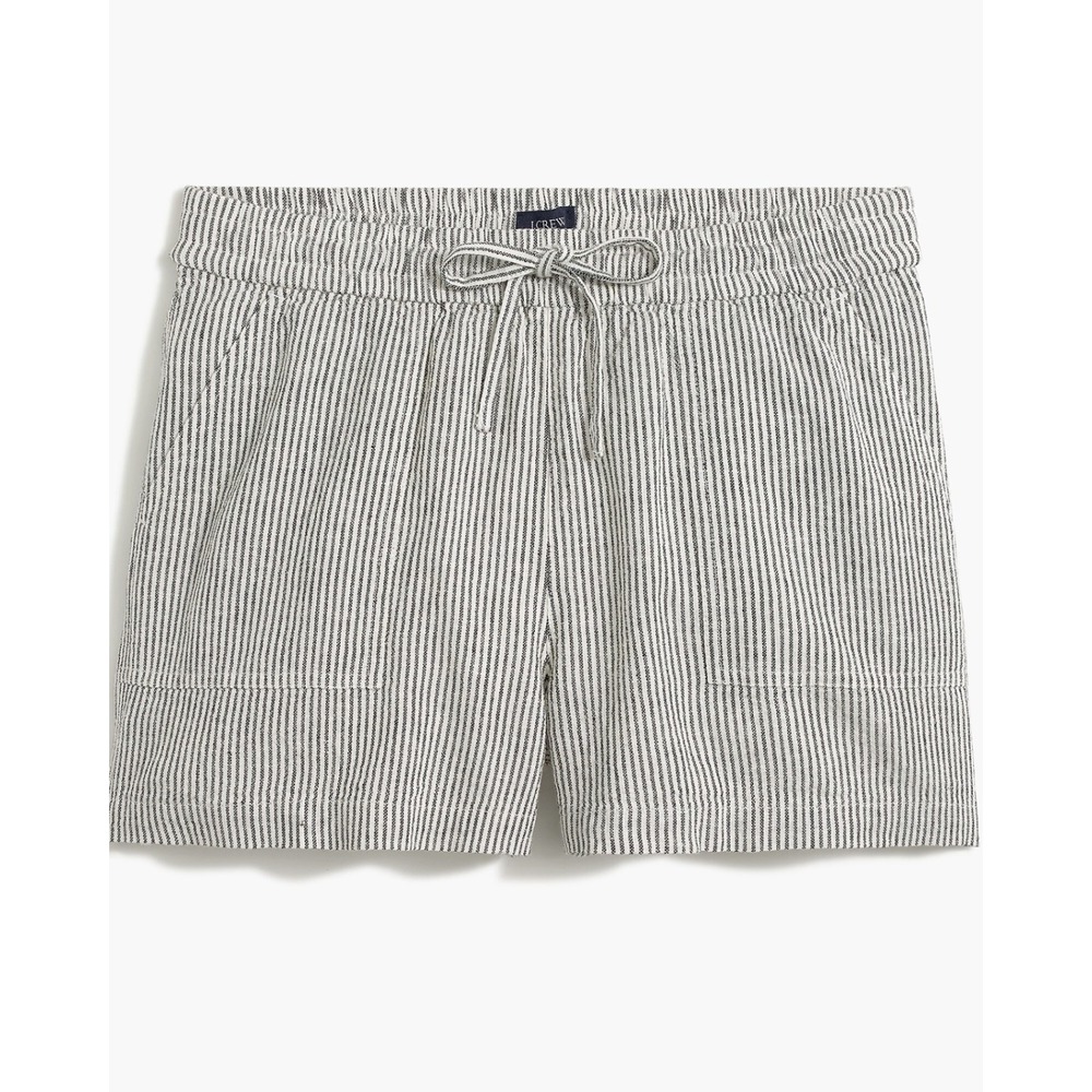 J.Crew Factory Gray White Striped Linen Blend Drawstring Pull On Shorts Size XL